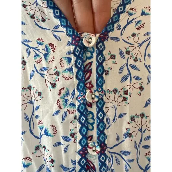 Poupette St Barth Della Blue Floral Midi Dress Smocked Waist XS - Picture 7 of 11